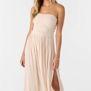 O'Neill Strapless Smocked Maxi Dress in Light Beige